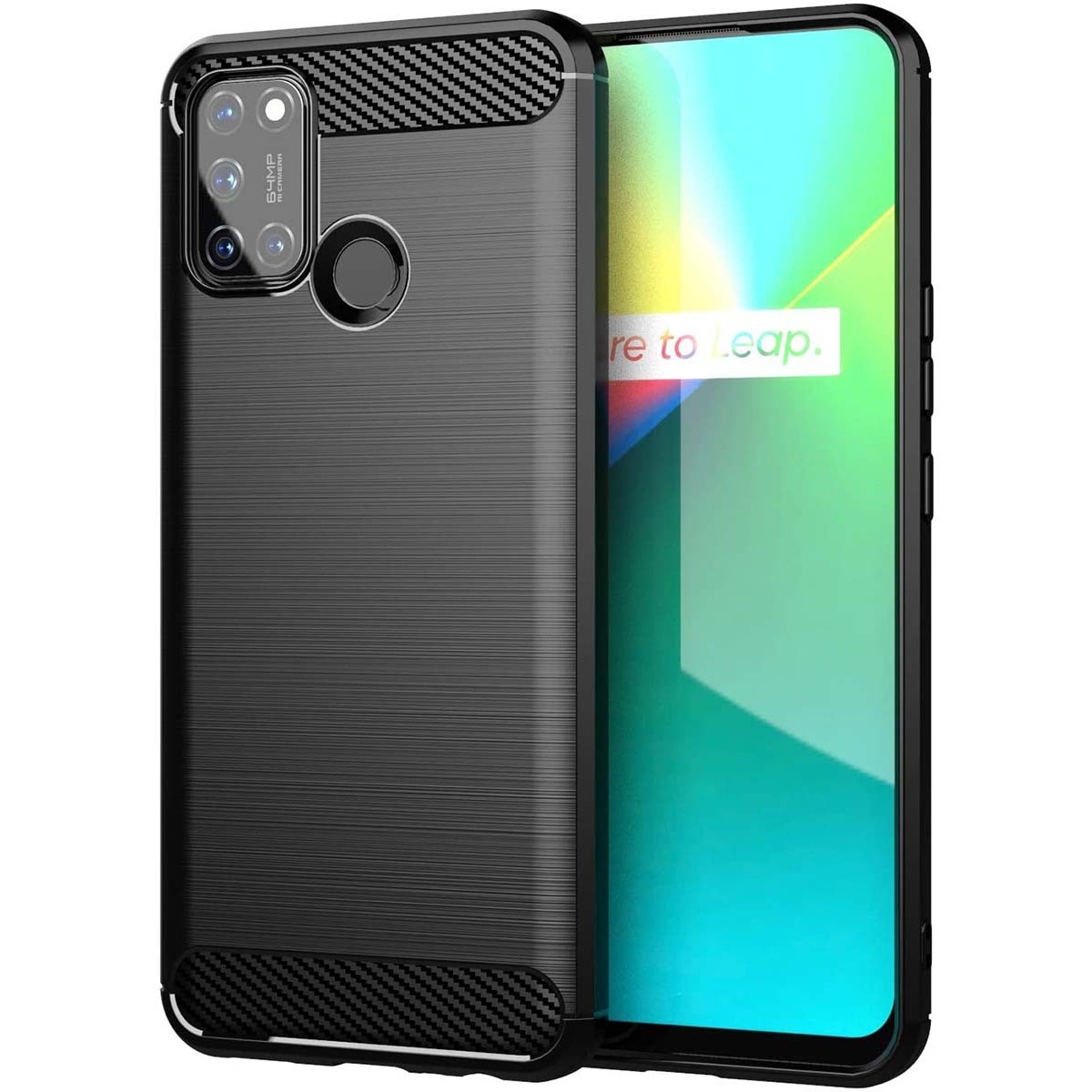 Funda Gel Tpu Tipo Carbon Negra para Realme 7i / Narzo 30A