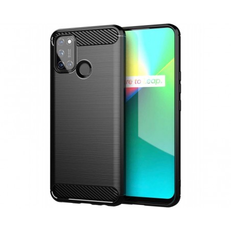 Funda Gel Tpu Tipo Carbon Negra para Realme 7i / Narzo 30A