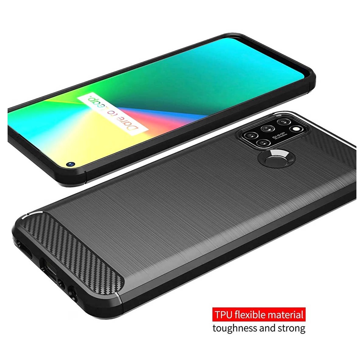 Funda Gel Tpu Tipo Carbon Negra para Realme 7i / Narzo 30A
