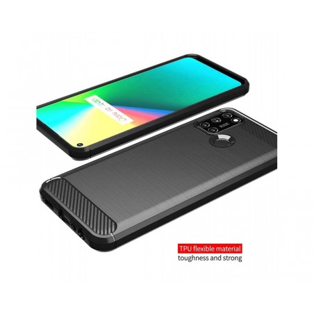 Funda Gel Tpu Tipo Carbon Negra para Realme 7i / Narzo 30A