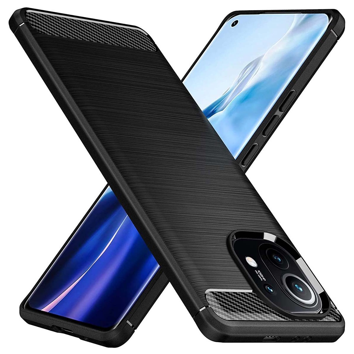 Funda Gel Tpu Tipo Carbon Negra para Xiaomi Mi 11 5G