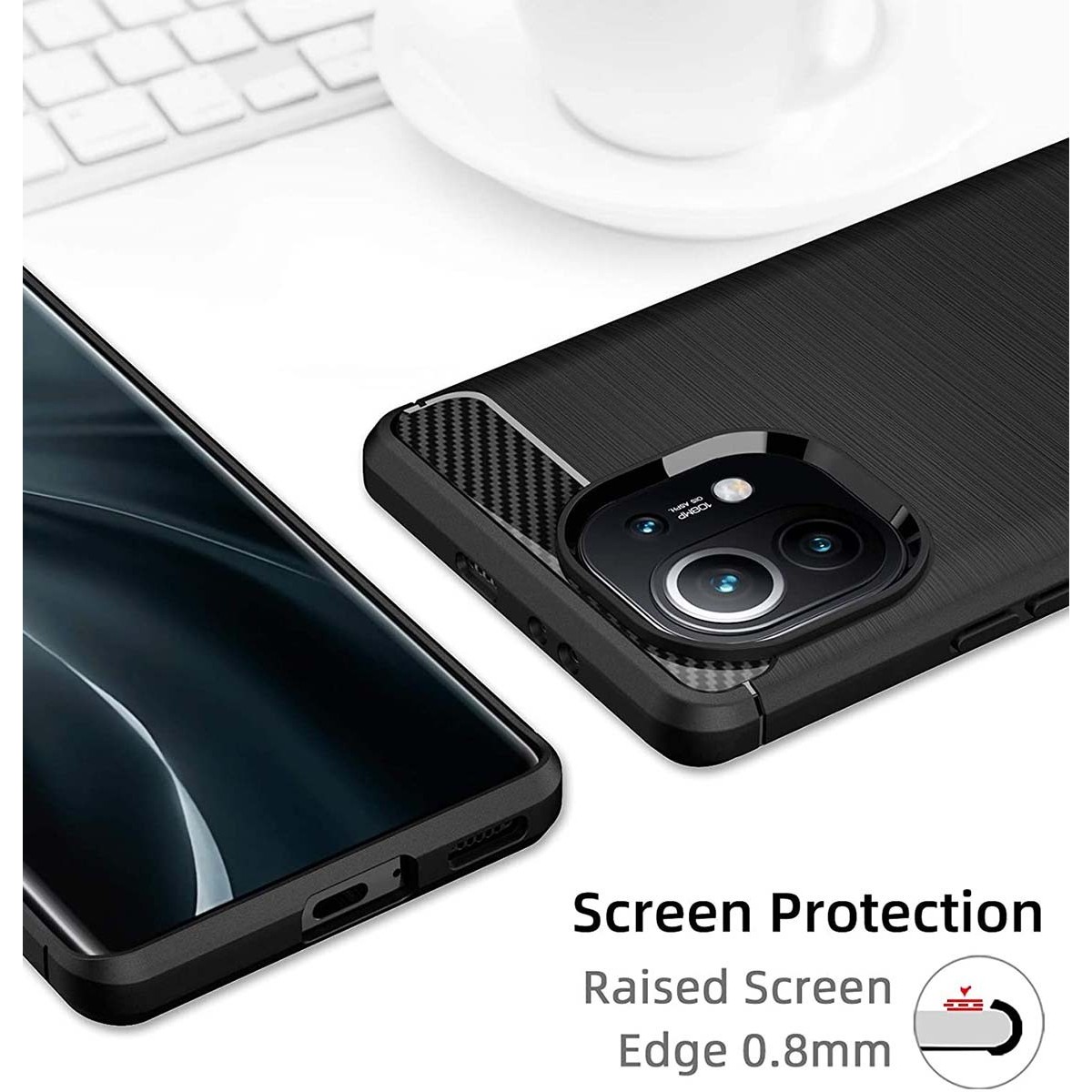 Funda Gel Tpu Tipo Carbon Negra para Xiaomi Mi 11 5G