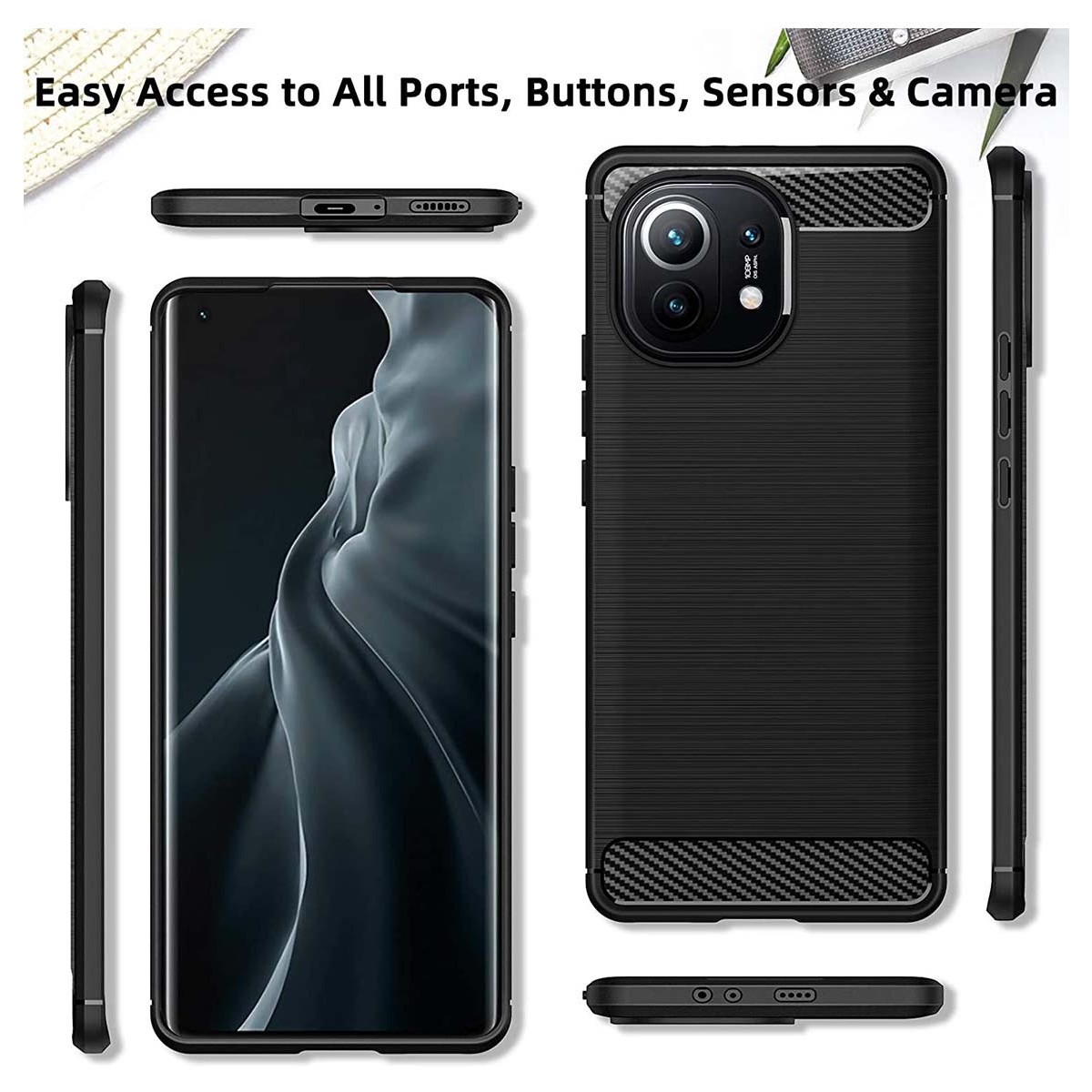 Funda Gel Tpu Tipo Carbon Negra para Xiaomi Mi 11 5G