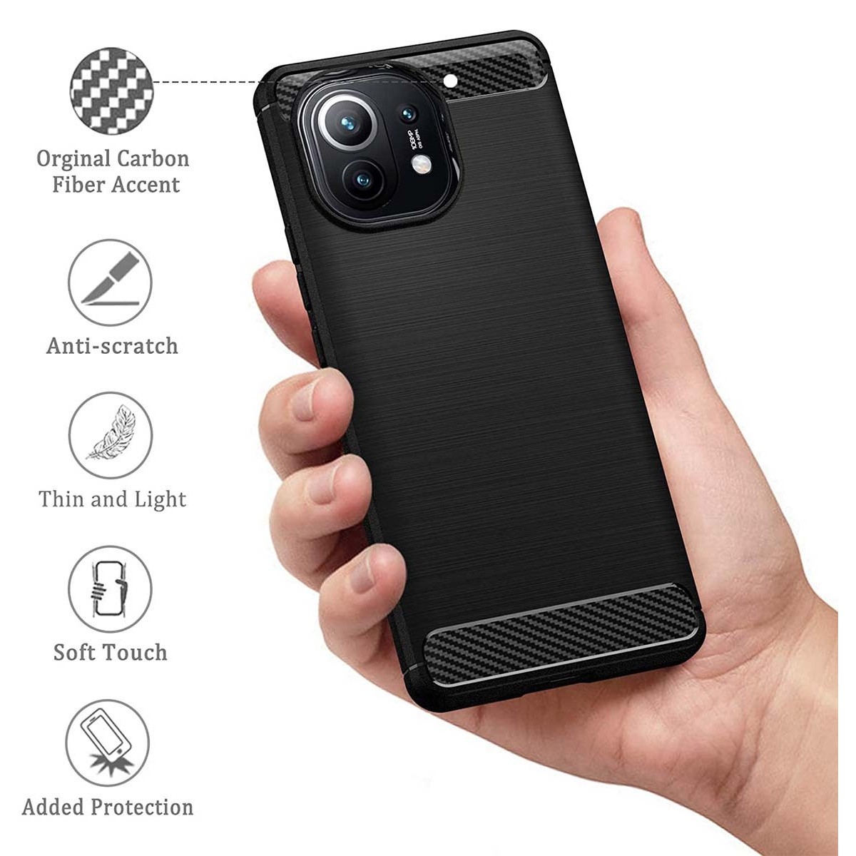 Funda Gel Tpu Tipo Carbon Negra para Xiaomi Mi 11 5G