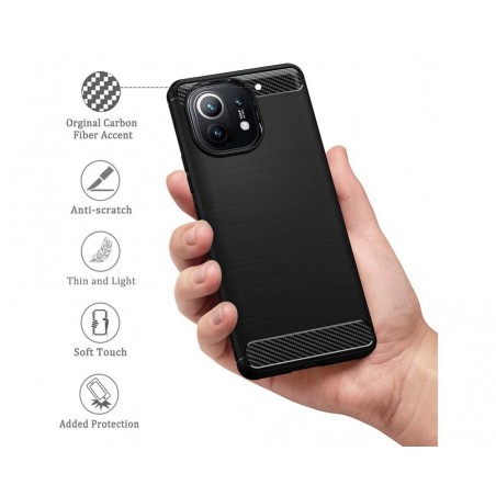 Funda Gel Tpu Tipo Carbon Negra para Xiaomi Mi 11 5G