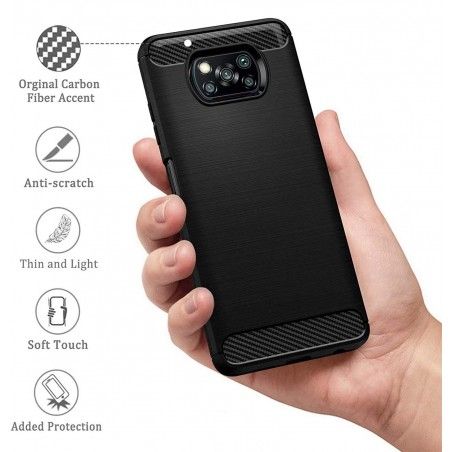 Funda Gel Tpu Tipo Carbon Negra para Xiaomi POCO X3 NFC / X3 PRO