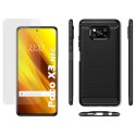 Pack 2 En 1 Funda Gel Tipo Carbono + Protector Cristal Templado para Xiaomi POCO X3 NFC / X3 PRO