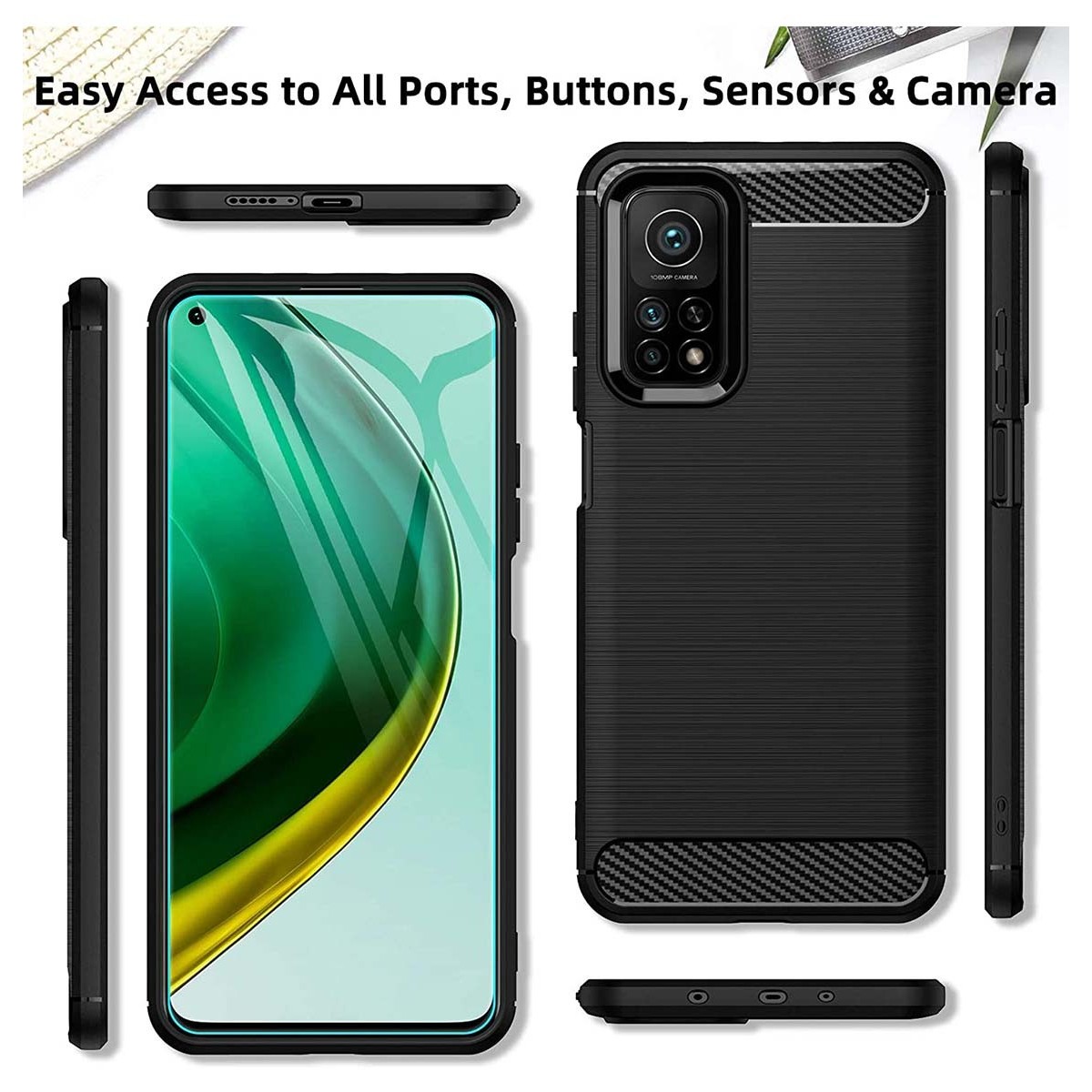 Funda Gel Tpu Tipo Carbon Negra para Xiaomi Mi 10T / Mi 10T Pro