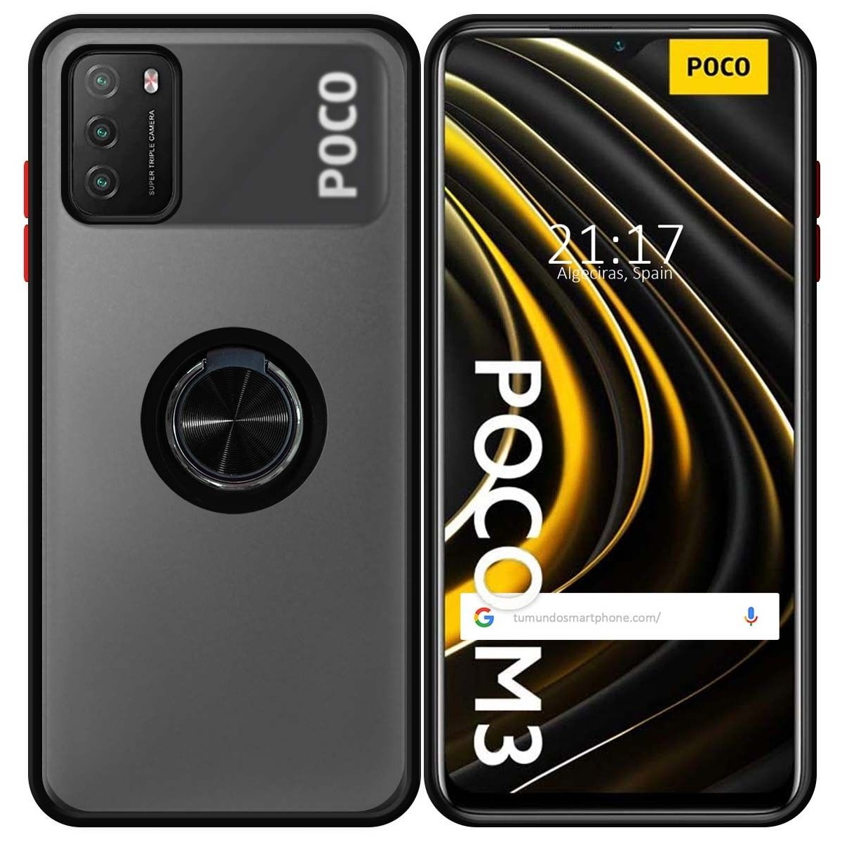 Funda Mate con Borde Negro y Anillo Giratorio 360 para Xiaomi POCO M3 / Redmi 9T
