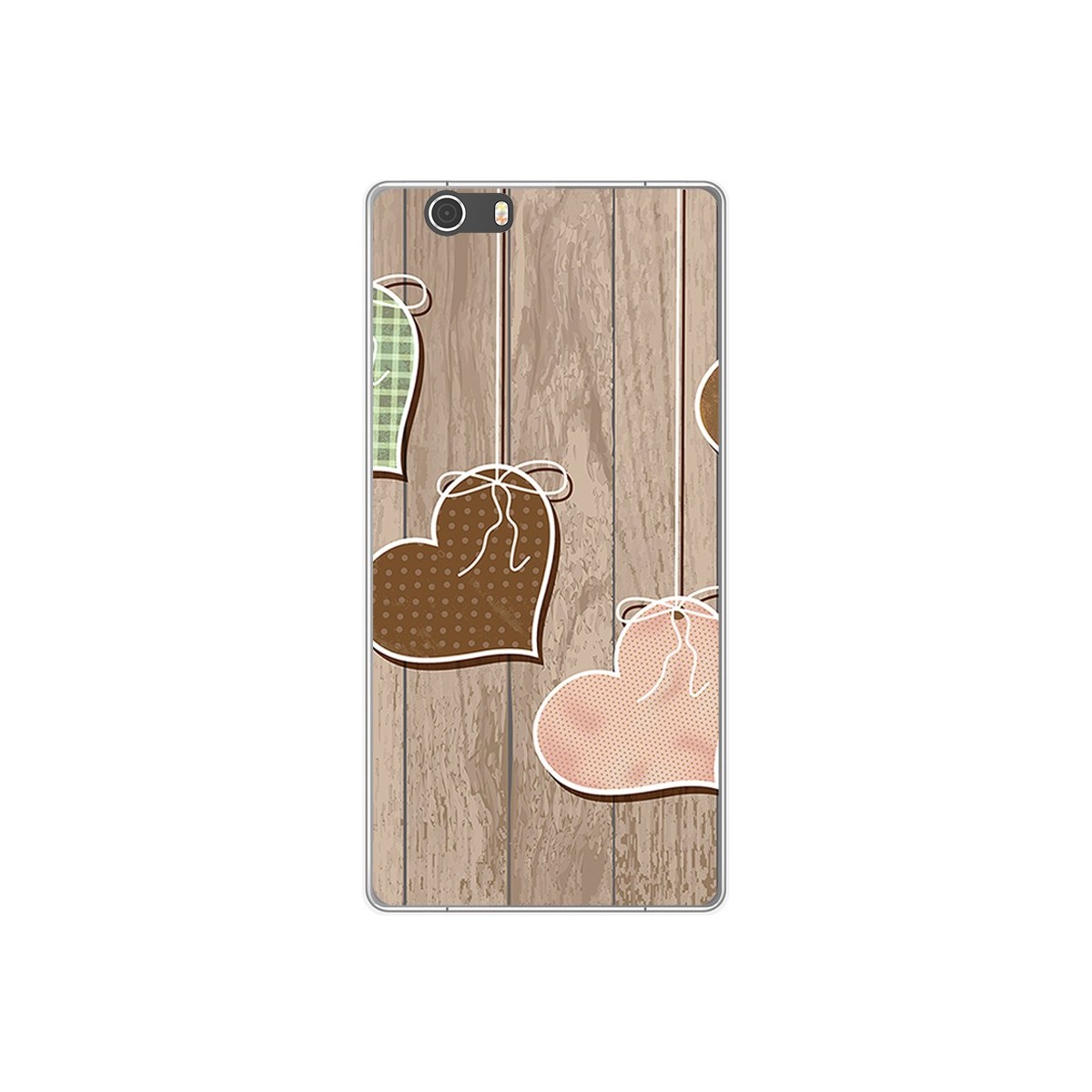 Funda Gel Tpu para Elephone M2 Diseño Corazones Madera Dibujos