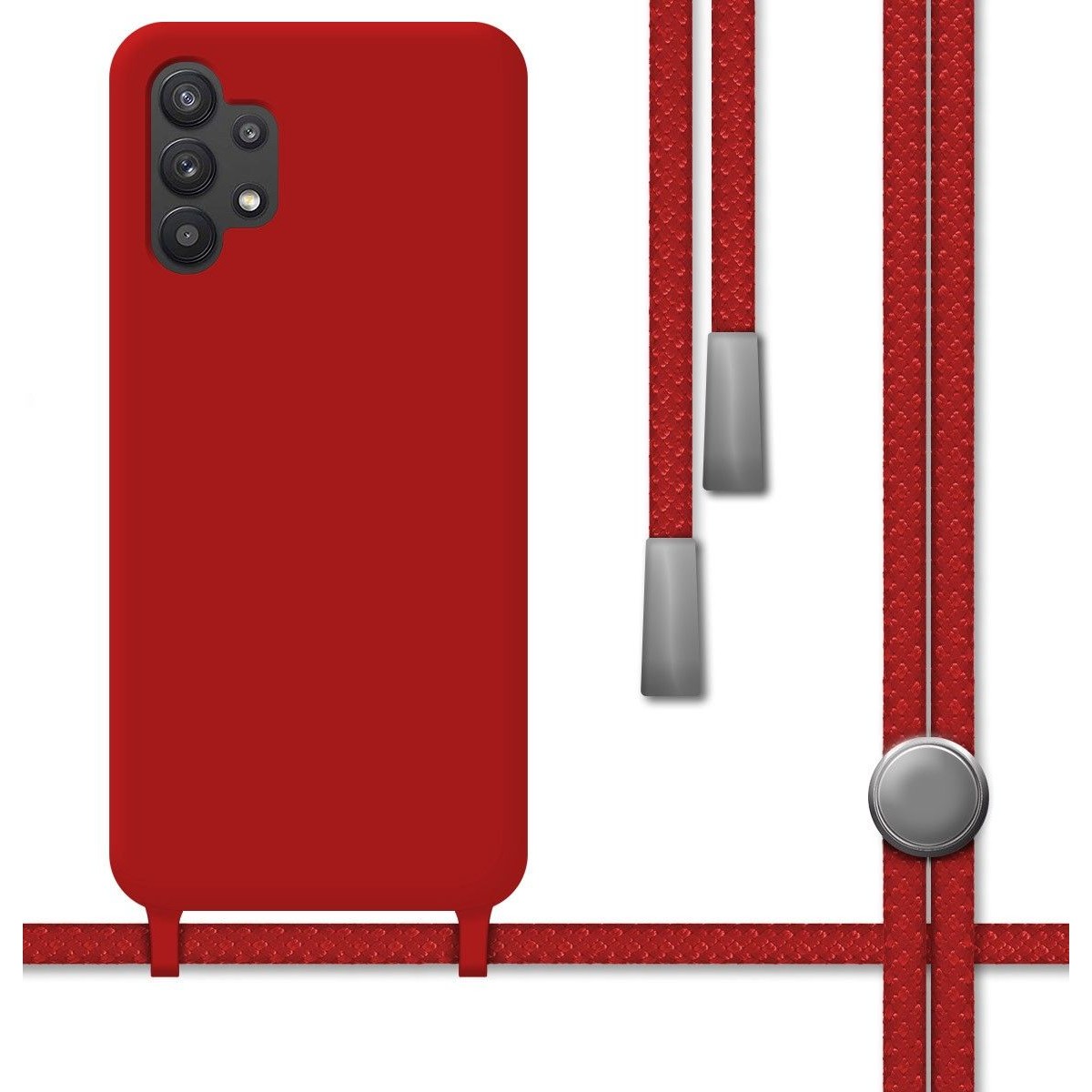 Funda Silicona Líquida con Cordón para Samsung Galaxy A32 5G Color Roja