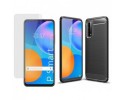 Pack 2 En 1 Funda Gel Tipo Carbono + Protector Cristal Templado para Huawei P Smart 2021