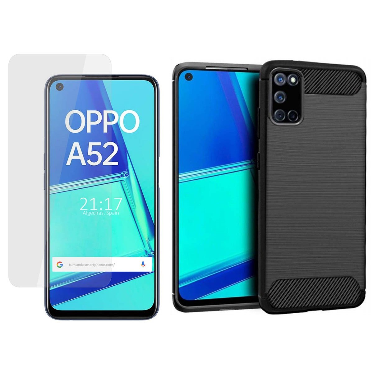 Pack 2 En 1 Funda Gel Tipo Carbono + Protector Cristal Templado para Oppo A52 / A72