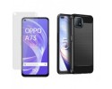 Pack 2 En 1 Funda Gel Tipo Carbono + Protector Cristal Templado para Oppo A73 5G