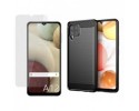Pack 2 En 1 Funda Gel Tipo Carbono + Protector Cristal Templado para Samsung Galaxy A12 / M12