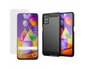 Pack 2 En 1 Funda Gel Tipo Carbono + Protector Cristal Templado para Samsung Galaxy M31s