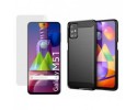 Pack 2 En 1 Funda Gel Tipo Carbono + Protector Cristal Templado para Samsung Galaxy M51