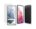 Pack 2 En 1 Funda Gel Tipo Carbono + Protector Cristal Templado para Samsung Galaxy S21+ Plus 5G