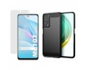 Pack 2 En 1 Funda Gel Tipo Carbono + Protector Cristal Templado para Xiaomi Mi 10T Lite
