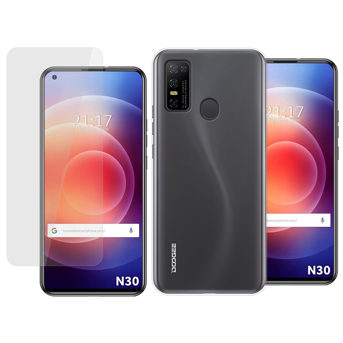 Pack 2 En 1 Funda Gel Transparente + Protector Cristal Templado para Doogee N30