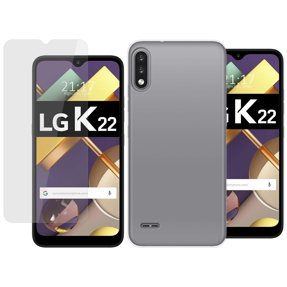 Pack 2 En 1 Funda Gel Transparente + Protector Cristal Templado para Lg K22
