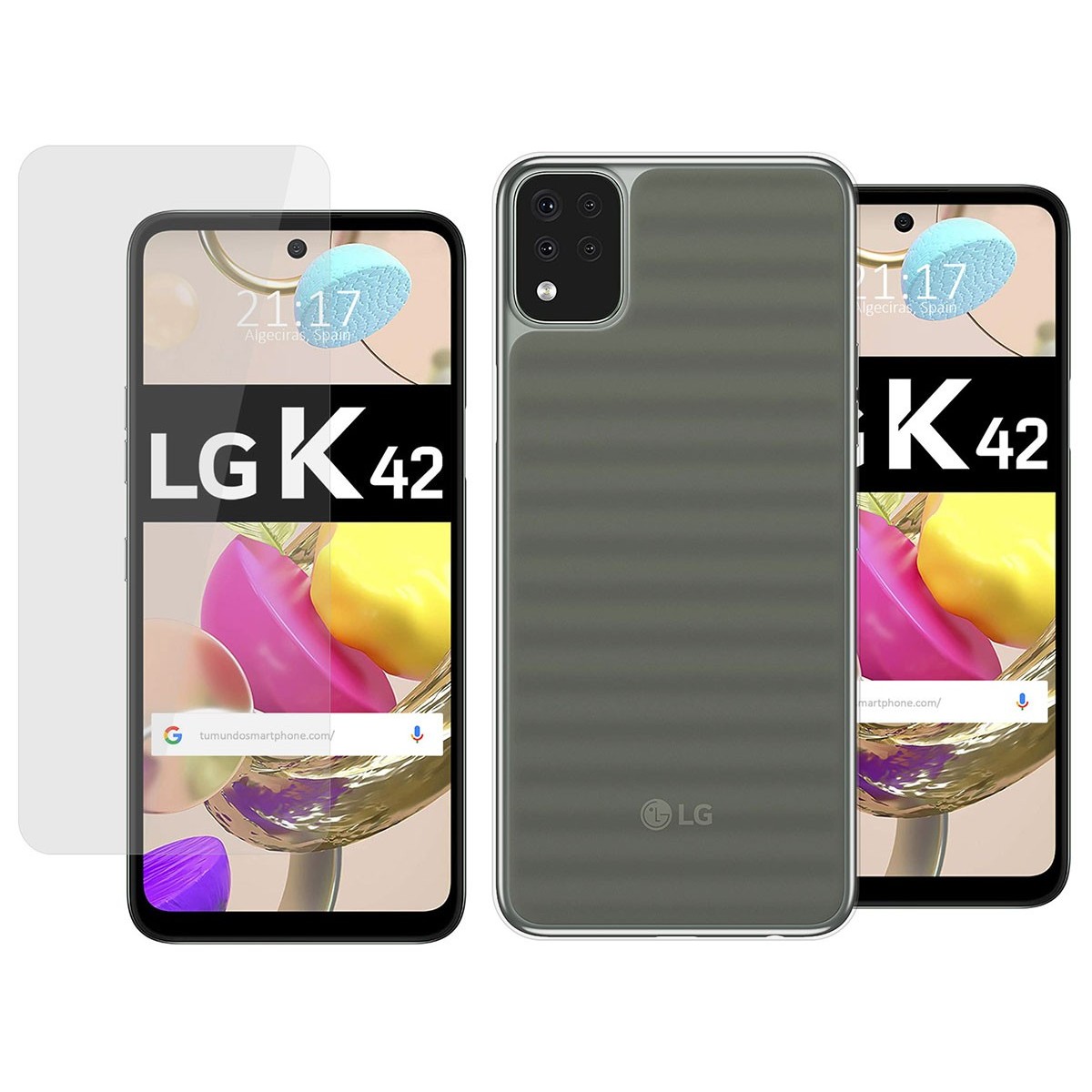 Pack 2 En 1 Funda Gel Transparente + Protector Cristal Templado para Lg K42