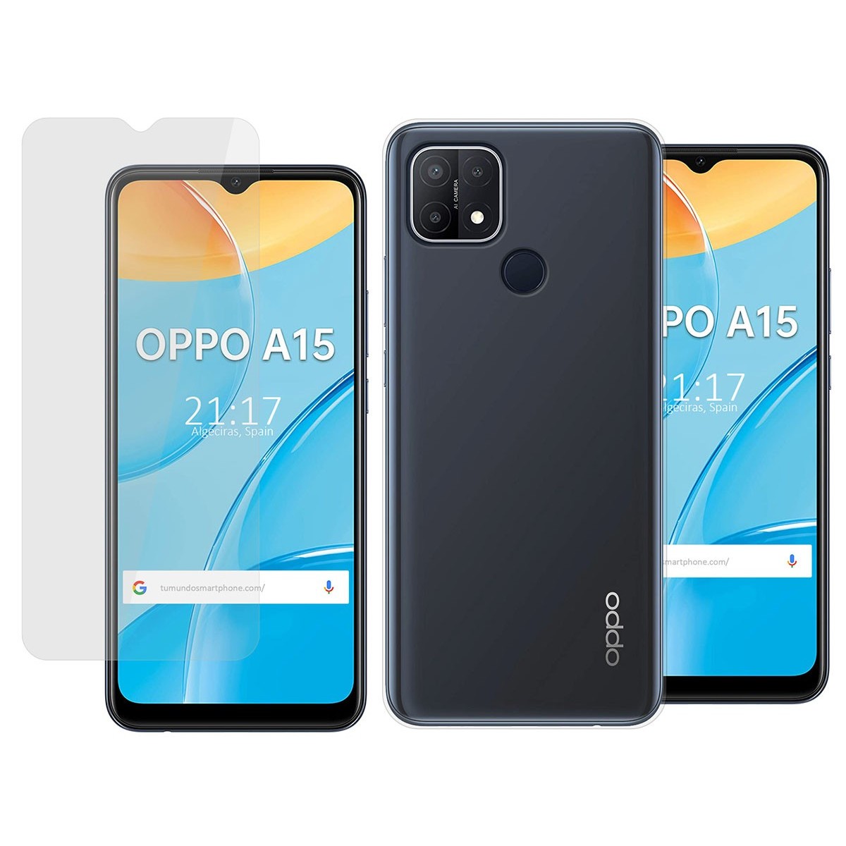 Pack 2 En 1 Funda Gel Transparente + Protector Cristal Templado para Oppo A15