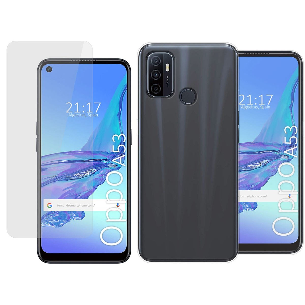 Pack 2 En 1 Funda Gel Transparente + Protector Cristal Templado para Oppo A53 / A53s