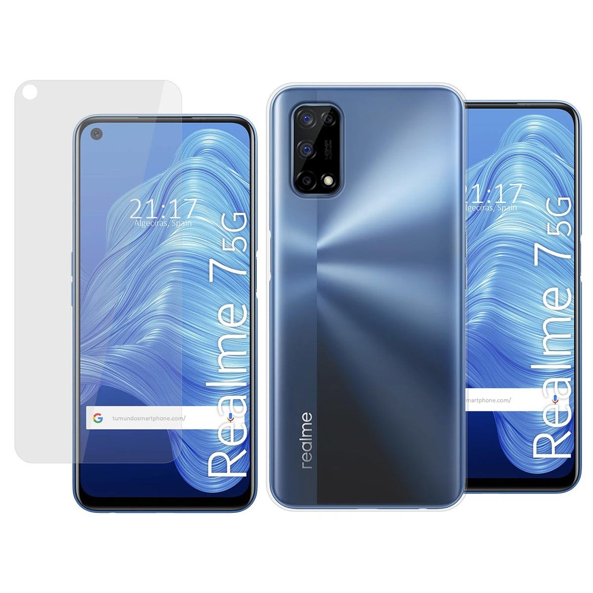 Pack 2 En 1 Funda Gel Transparente + Protector Cristal Templado para Realme 7 5G