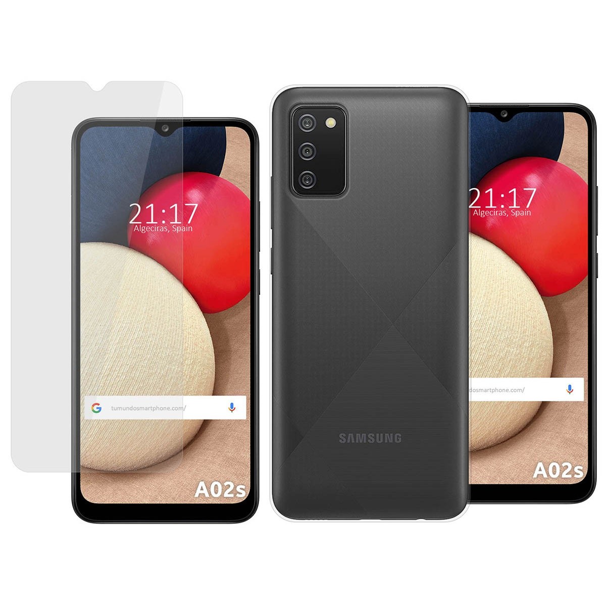 Pack 2 En 1 Funda Gel Transparente + Protector Cristal Templado para Samsung Galaxy A02s