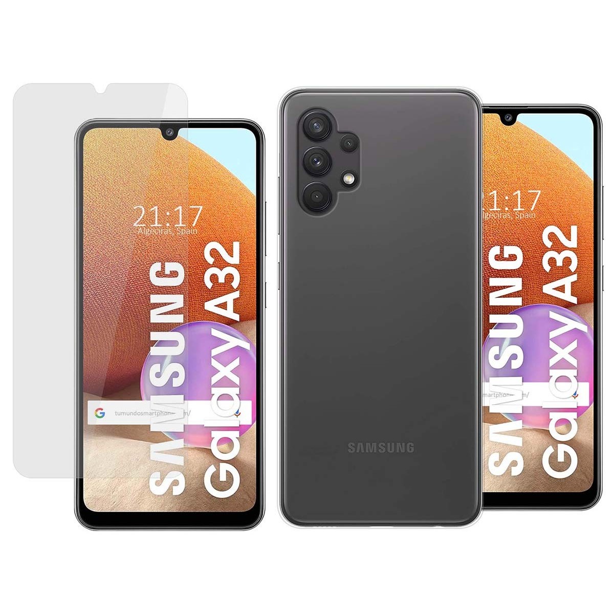 Pack 2 En 1 Funda Gel Transparente + Protector Cristal Templado para Samsung Galaxy A32 4G