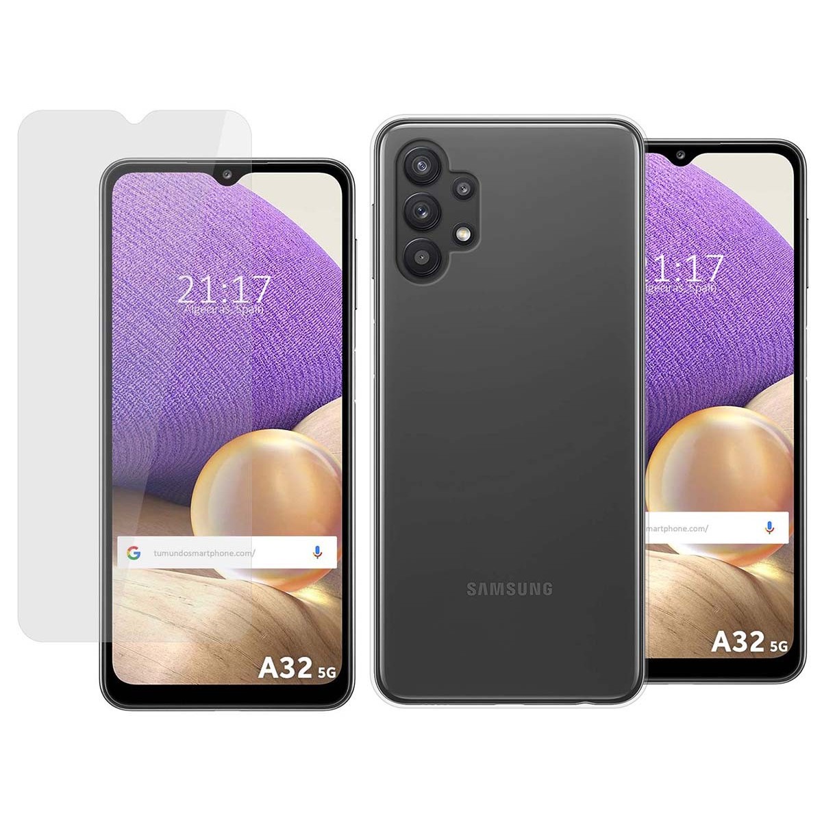Pack 2 En 1 Funda Gel Transparente + Protector Cristal Templado para Samsung Galaxy A32 5G