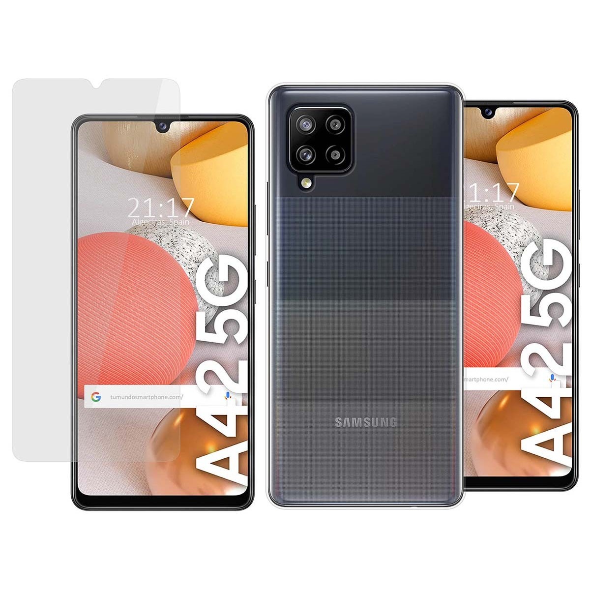 Pack 2 En 1 Funda Gel Transparente + Protector Cristal Templado para Samsung Galaxy A42 5G