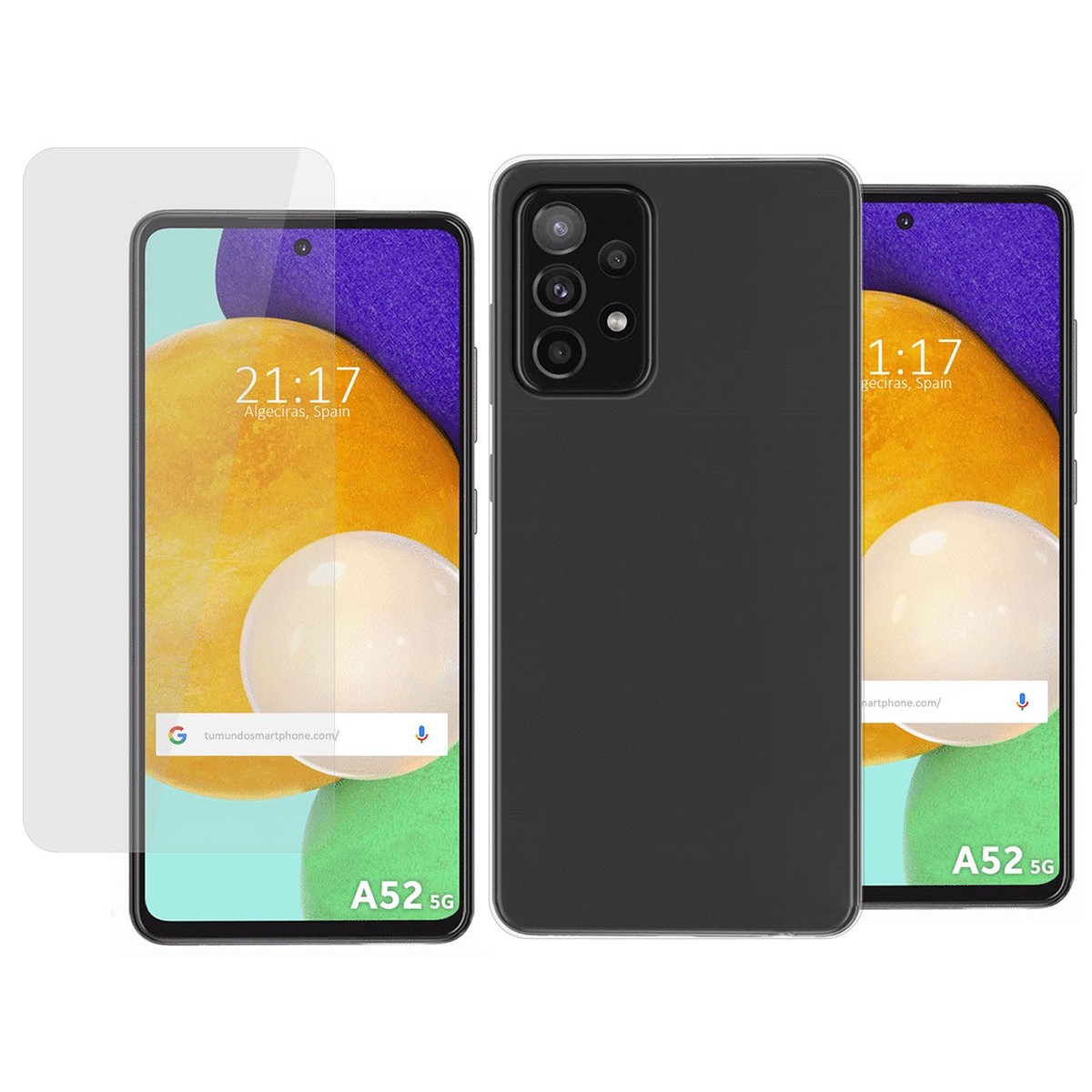 Pack 2 En 1 Funda Gel Transparente + Protector Cristal Templado para Samsung Galaxy A52 / A52 5G / A52s 5G