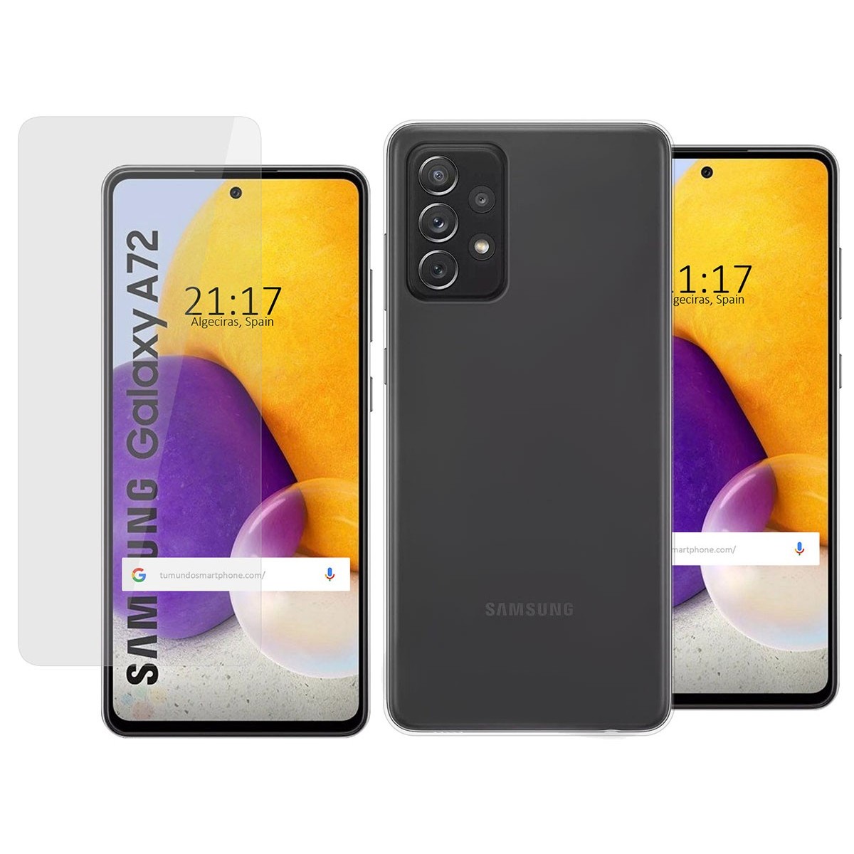 Pack 2 En 1 Funda Gel Transparente + Protector Cristal Templado para Samsung Galaxy A72