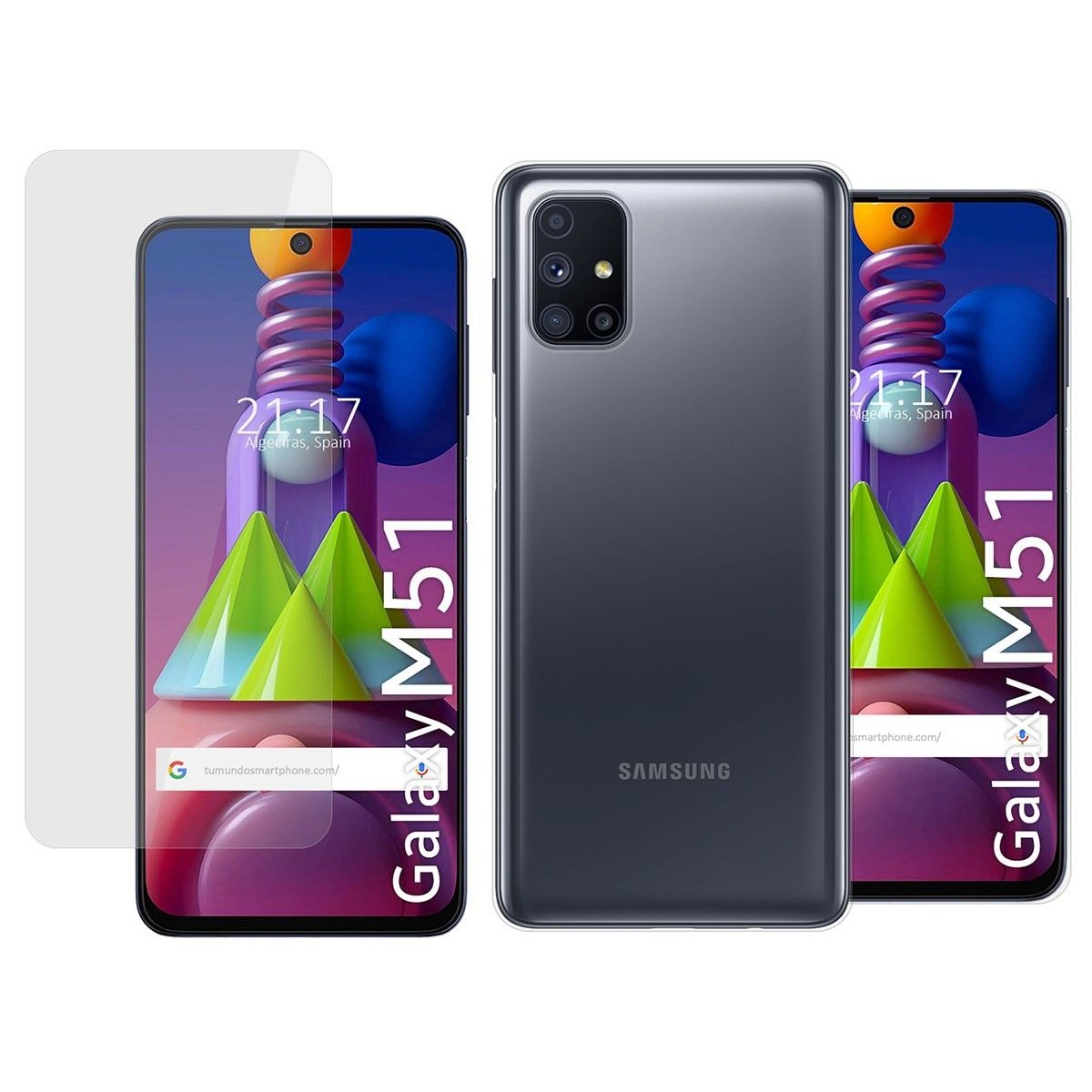 Pack 2 En 1 Funda Gel Transparente + Protector Cristal Templado para Samsung Galaxy M51