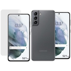 Pack 2 En 1 Funda Gel Transparente + Protector Cristal Templado para Samsung Galaxy S21 5G