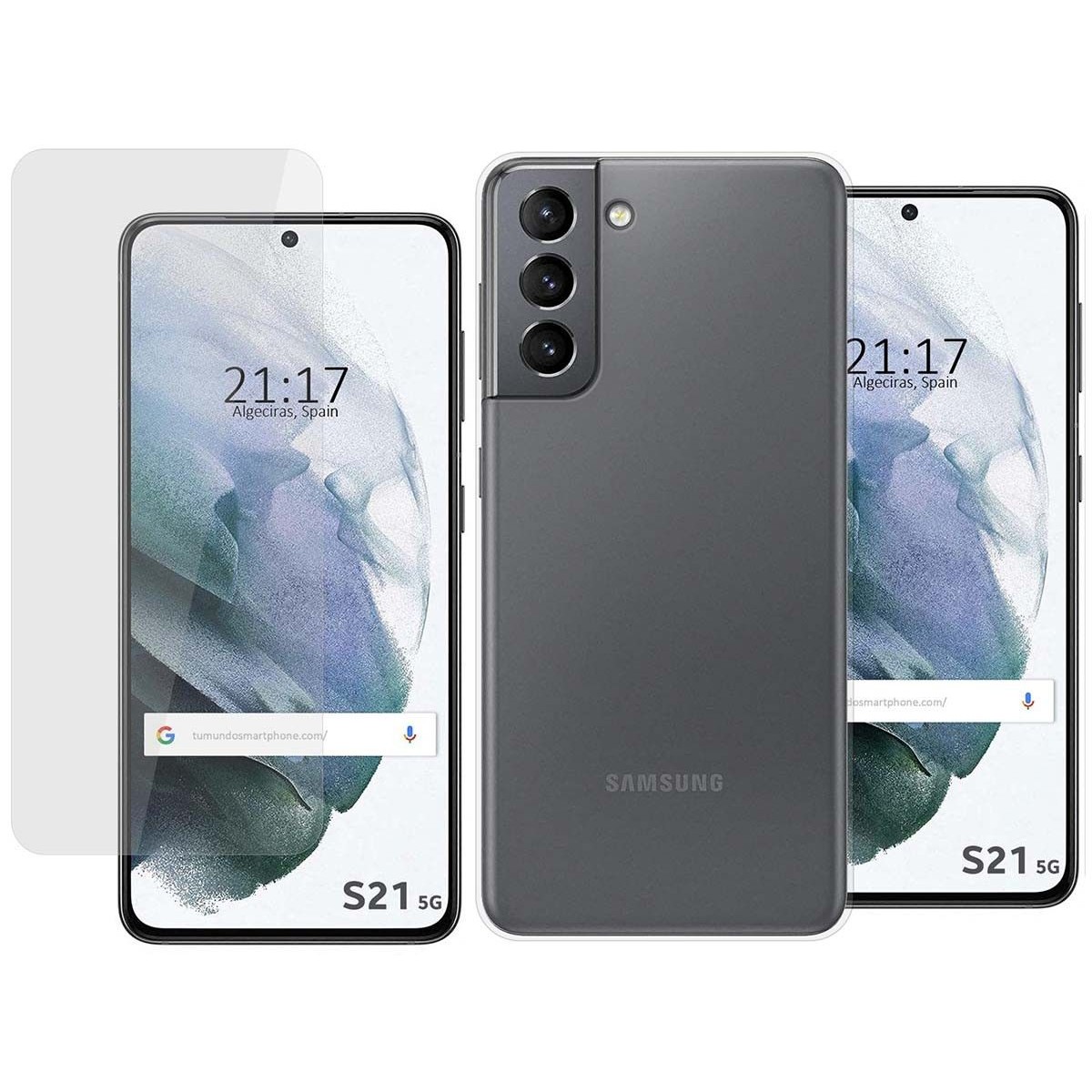 Pack 2 En 1 Funda Gel Transparente + Protector Cristal Templado para Samsung Galaxy S21 5G