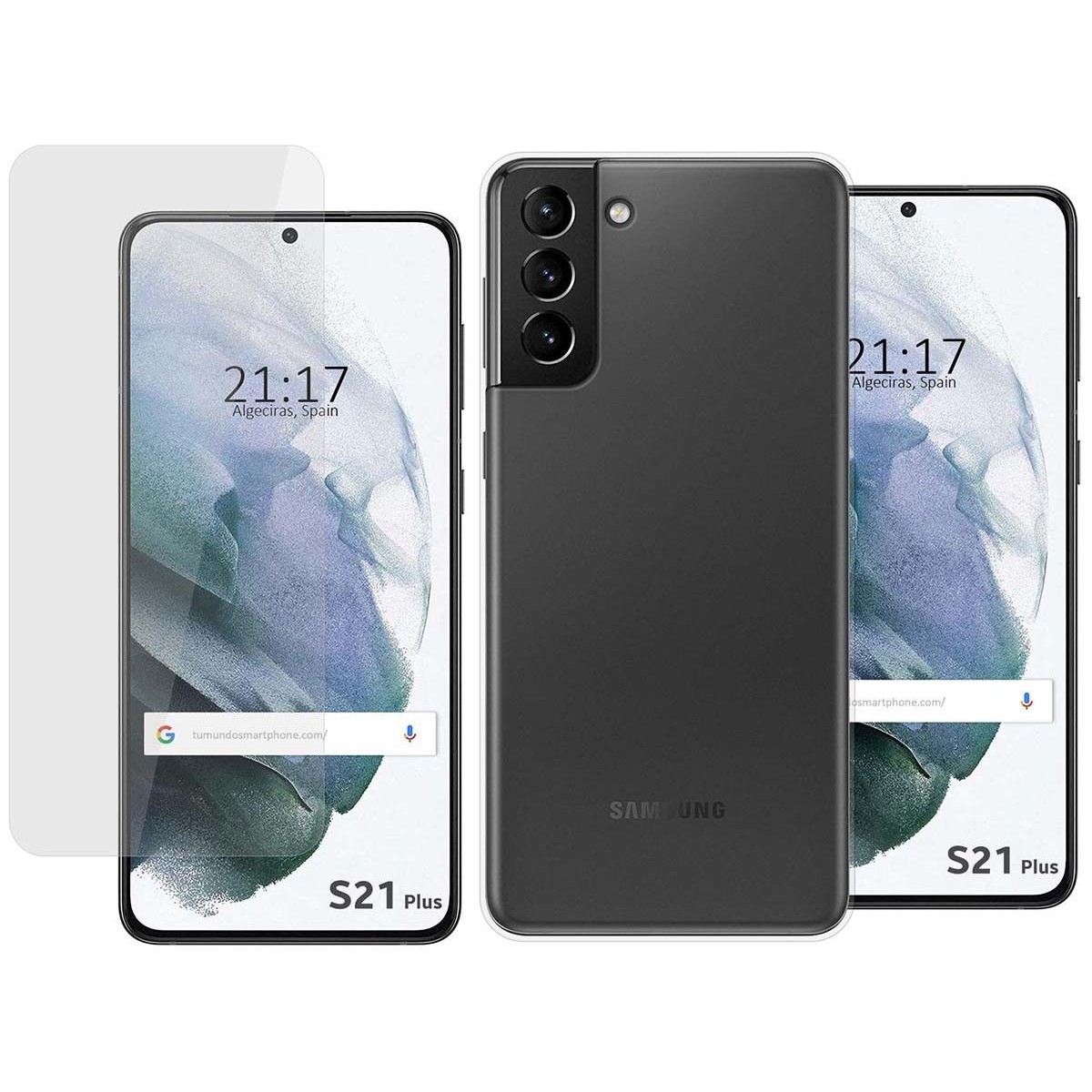 Pack 2 En 1 Funda Gel Transparente + Protector Cristal Templado para Samsung Galaxy S21+ Plus 5G