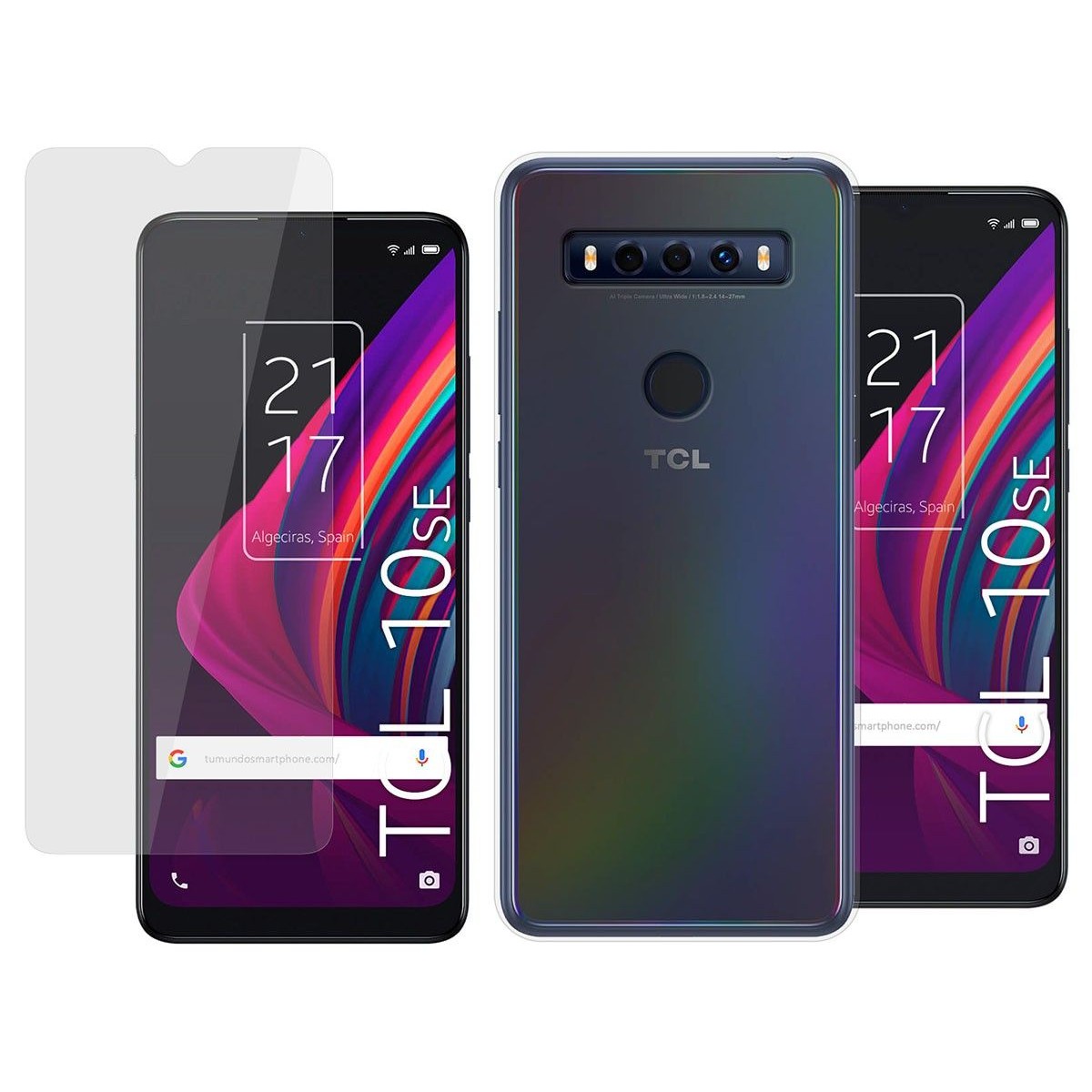 Pack 2 En 1 Funda Gel Transparente + Protector Cristal Templado para TCL 10 SE