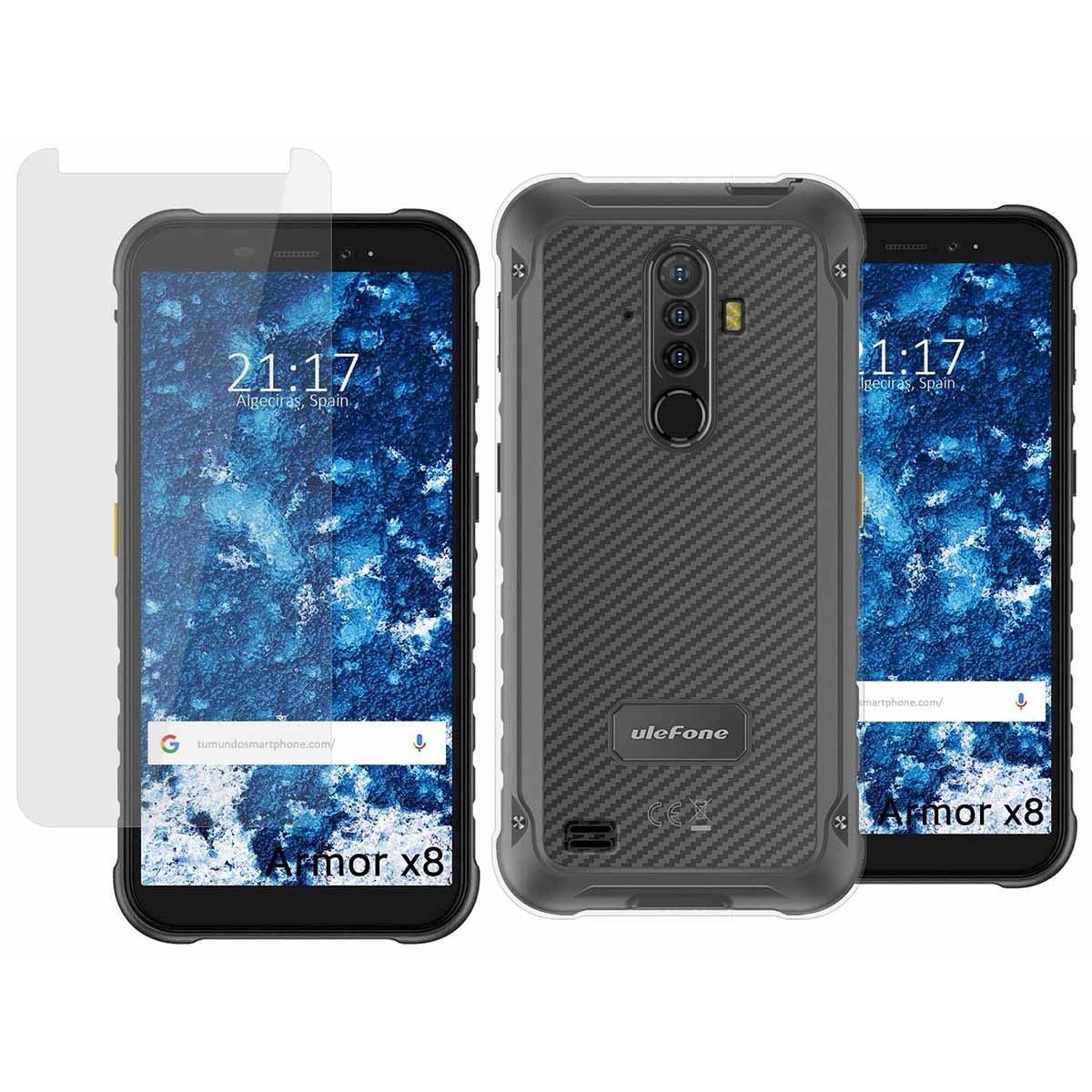 Pack 2 En 1 Funda Gel Transparente + Protector Cristal Templado para Ulefone Armor X8