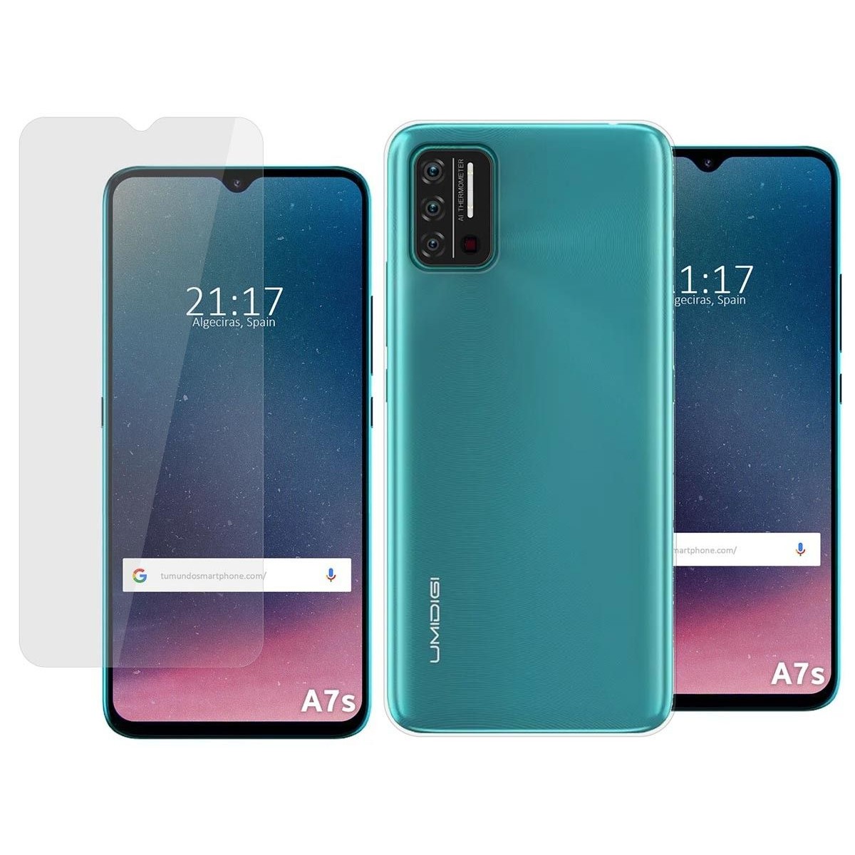 Pack 2 En 1 Funda Gel Transparente + Protector Cristal Templado para Umidigi A7S