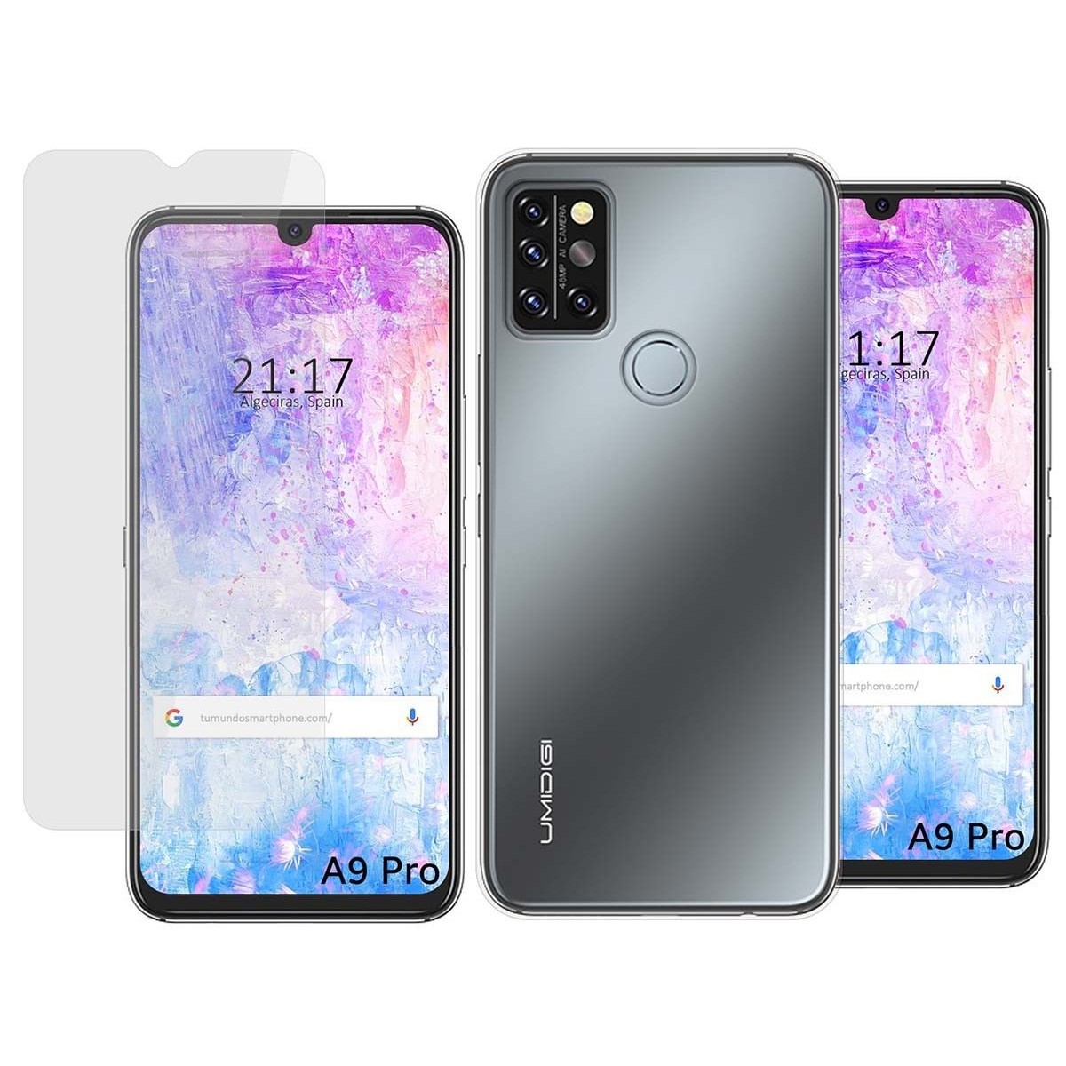 Pack 2 En 1 Funda Gel Transparente + Protector Cristal Templado para Umidigi A9 Pro
