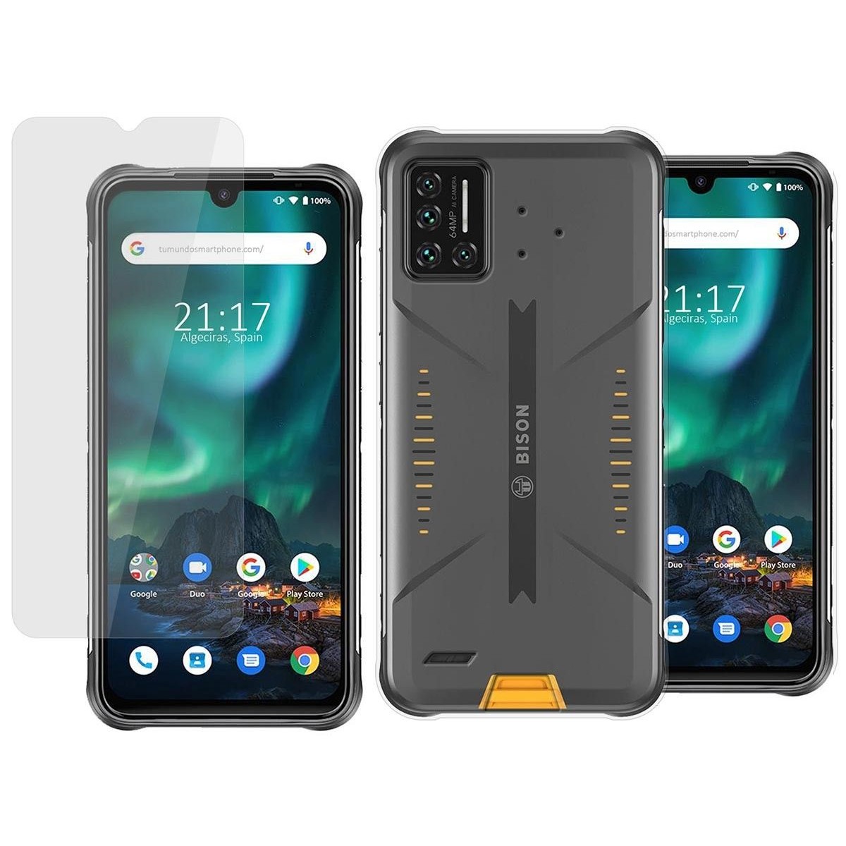 Pack 2 En 1 Funda Gel Transparente + Protector Cristal Templado para Umidigi Bison