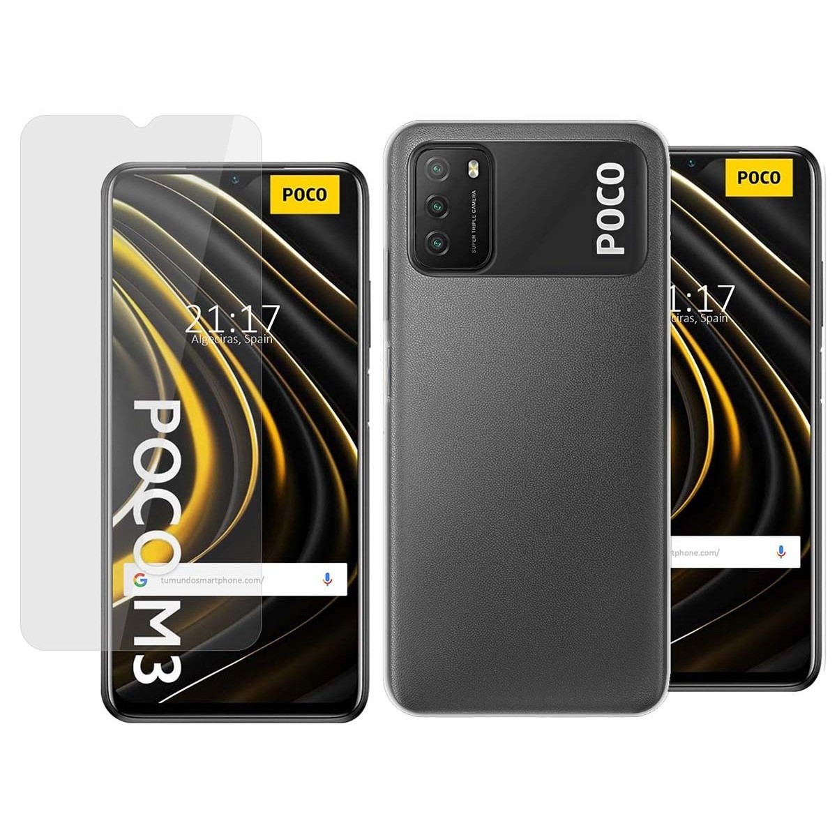 Pack 2 En 1 Funda Gel Transparente + Protector Cristal Templado para Xiaomi POCO M3 / Redmi 9T