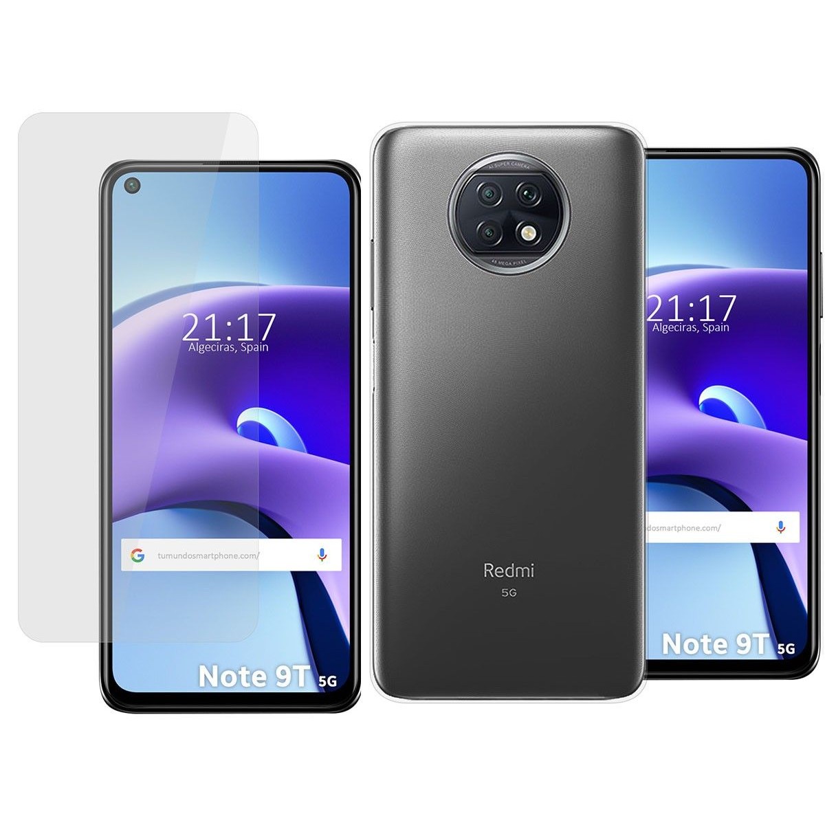 Pack 2 En 1 Funda Gel Transparente + Protector Cristal Templado para Xiaomi Redmi Note 9T 5G