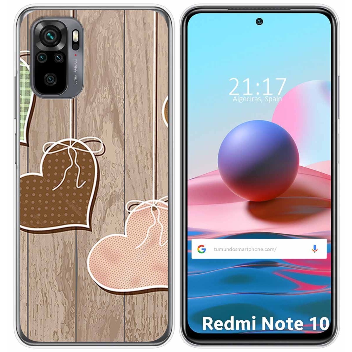 Funda Gel Tpu para Xiaomi Redmi Note 10 / 10S diseño Corazones Madera Dibujos