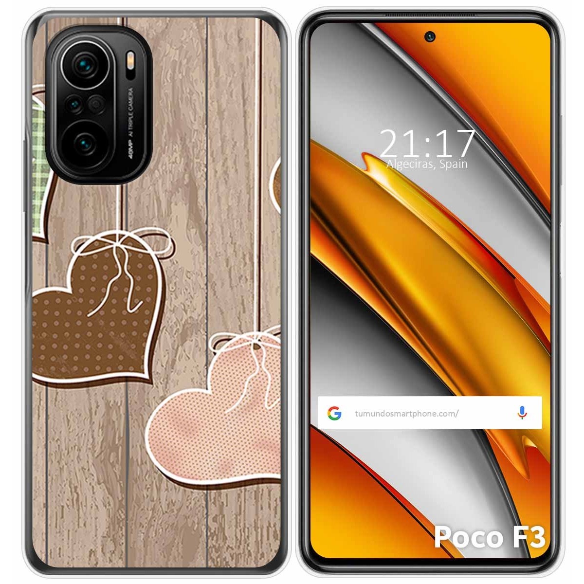 Funda Gel Tpu para Xiaomi POCO F3 5G / Mi 11i 5G diseño Corazones Madera Dibujos