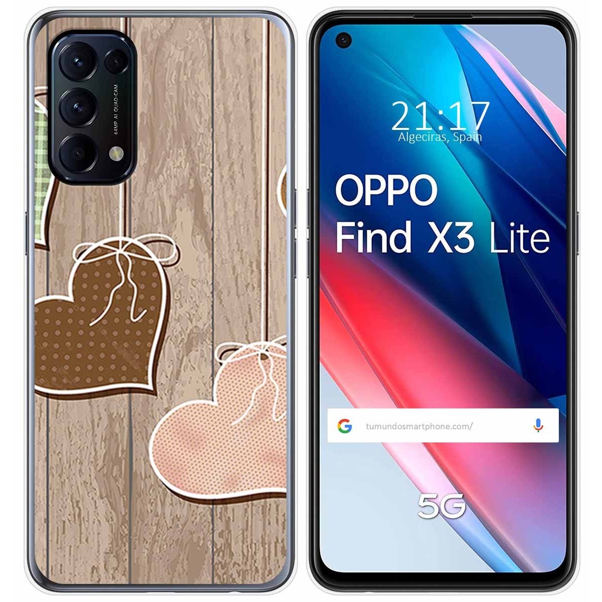 Funda Gel Tpu para Oppo Find X3 Lite 5G diseño Corazones Madera Dibujos