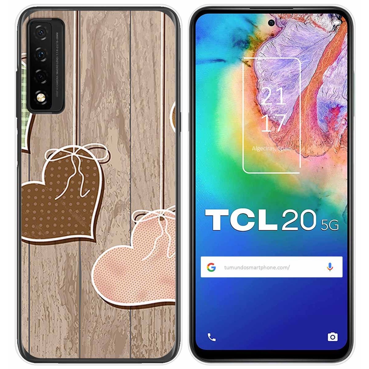 Funda Gel Tpu para TCL 20 5G diseño Corazones Madera Dibujos